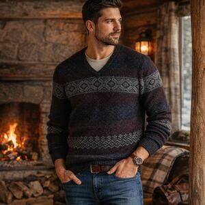 Jos. A. Bank Reserve Fair Isle Wool V-Neck Sweater Men’s XXL